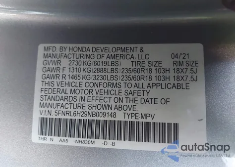 2022 Honda Odyssey Lx z USA, uszkodzony, nr VIN 5FNRL6H29NB009148